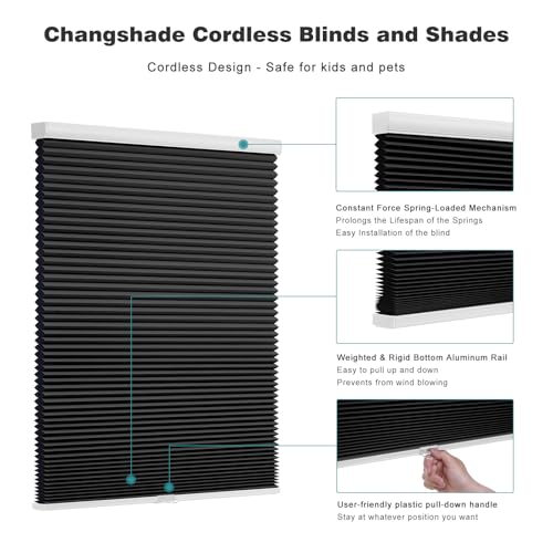 Changshade Cordless Cellular Shades, Blackout Honeycomb Shades for Windows, Pull Down Pleated Blinds, Easy to Install for Indoor Windows and French Doors,48" W x 72" H, Black by Changshade - Image 3
