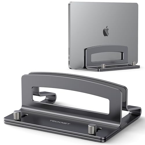 TECKNET Vertikaler Laptop Ständer aus Aluminium, Verstellbarer Laptop-Ständer, durchbrochenes Design für einfaches Aufladen und bessere Wärmeableitung, geeignet für Laptops, MacBook,und Tablets