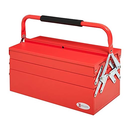 DURHAND Caja de Herramientas de Acero Plegable con 5 Compartimentos Maletín de Herramientas con Mango para Taller Hogar 45x22,5x34,5 cm Rojo