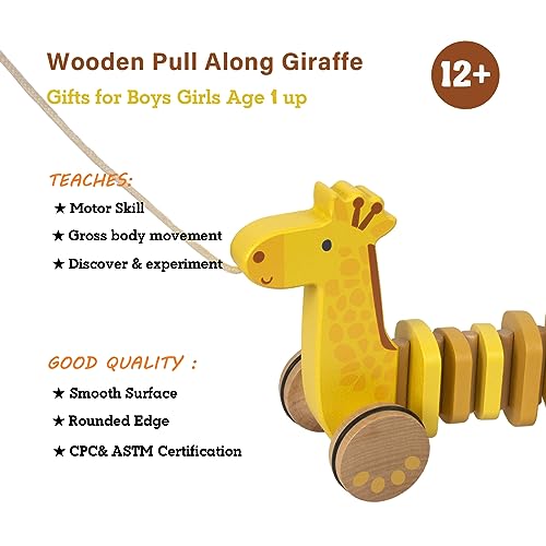 Image of Baby Toys Car,Wooden Pull Along Toddler Toy, Developmental Toy for 1 Year Old Girl Boy Birthday Gift(Giraffe)