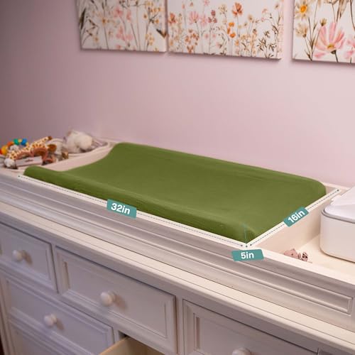 Mi Flor 2 Pack Muslin Changing Pad Cover 16x32x5 inches – Ultra Soft CPC Certified Baby Changing Table Cover with Elastic Corners, 360° Fit, Lightweight, Breathable, Fits Most Changing Pads