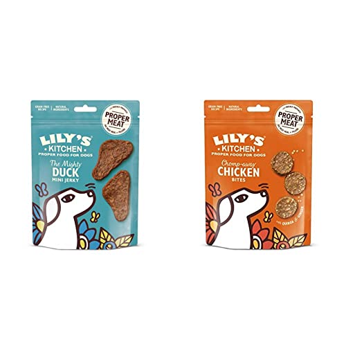 Image of Lily's Kitchen The Mighty Duck Mini Jerky Dog Treat (8 x 70 g) & Dog Treats Chomp-Away Chicken Bites (8 x 70 g)