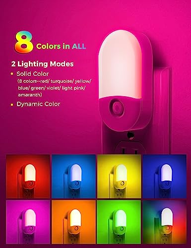 Image of L LOHAS LED Night Light for Kids [2 Pack], 8-Color Changing Night Lights | Plug into Wall, RGB LED Nightlights, Nightlight with Light Sensor, Cute Night Light for Bathroom Decor, Children Room,Gift
