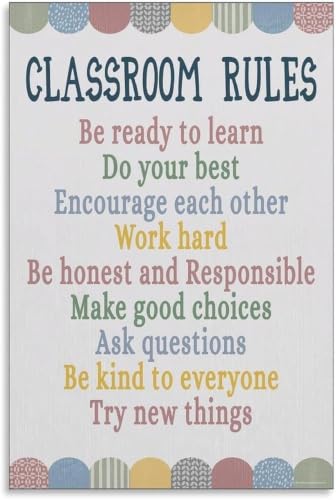 Classroom Rules Learning Guide Poster Elementary Canvas Art | Clear simple rules for young students classroom decoration(Framed,