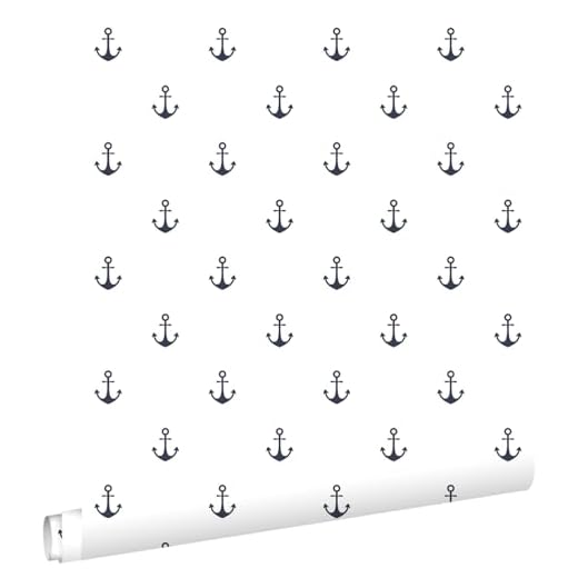 Tapete Anker Weiß und Dunkelblau - 138965 - von ESTAhome