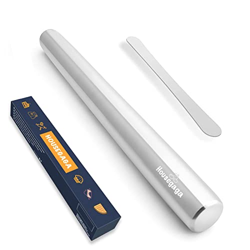 HOUSEGAGA Rouleau à pâtisserie en Acier Inoxydable Lisse Métal Rouleau à Pâtisserie Antiadhésif Qualité Alimentaire pour Pâtisserie Tarte Pâte Tarte Ggâteau Pizza Fondant Cadeau Bricolage, 35CM Cover