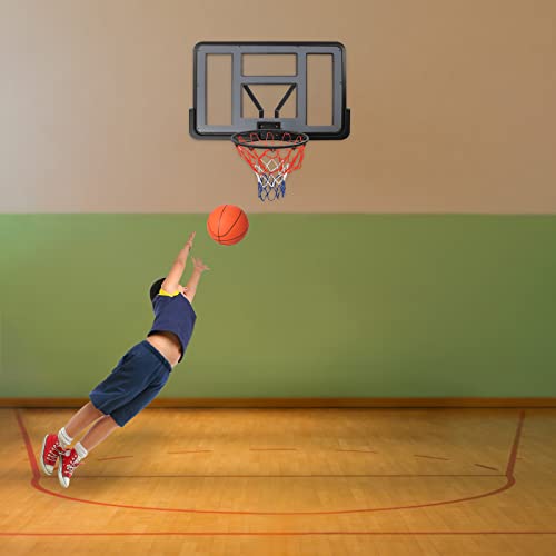 44\'\' x 30\'\' Basketball Backboard and Rim Combo, Indoor Outdoor Pole Mount Basket Ball Hoop with Adjustable Basketball Goal PET Backboard, Basket-Ball Rack & Mounting Bracket Hoop for School Gyms