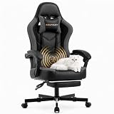 Kslysuty Desk Computer Gaming Chair - High Back Ergonomic Office Chair with Footrest and Lumbar Support, Swivel Comfy Home Gamer Video Game Chairs with Pocket Spring Cushion for Adults (Grey Leather)