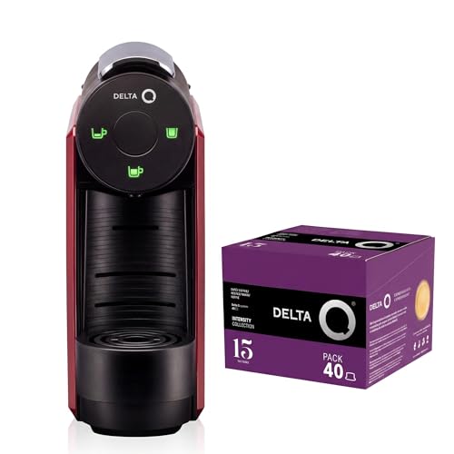 Delta Q - Pack Cafetera con Cápsulas - Mini Qool Roja - Para Cafés, Té y Bebidas Calientes - Sencilla y Práctica - Diseño Elegante - Incluye Pack XL Mythiq 40 Cápsulas