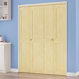 Double Pine Wood Unfinished Bi-Fold Door with Installation Hardware Kit (Pantry,Closet Door)，60