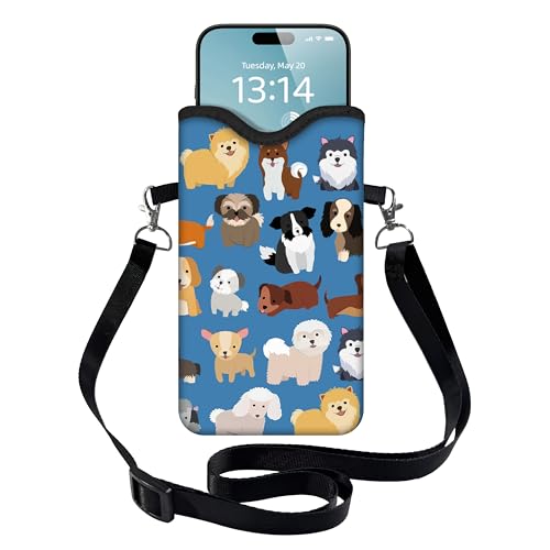 Image of Men Women Phone Sleeve Pouch Case Bag with Crossbody Strap /Neck Lanyard for iPhone 17 /16 /15 Pro Max, Air, 16 /15 Plus, 16e; Blue