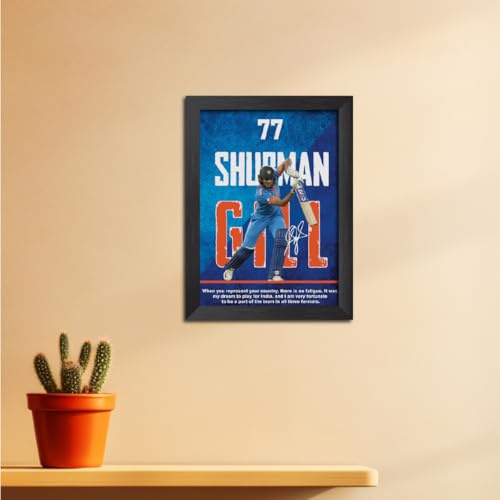 Image of TenorArts Shubhman Gill Poster with Quotes Indian Legend Cricket Player Photo Frame Painting with Matt Finish Black Textures (12 inches x 9inches)