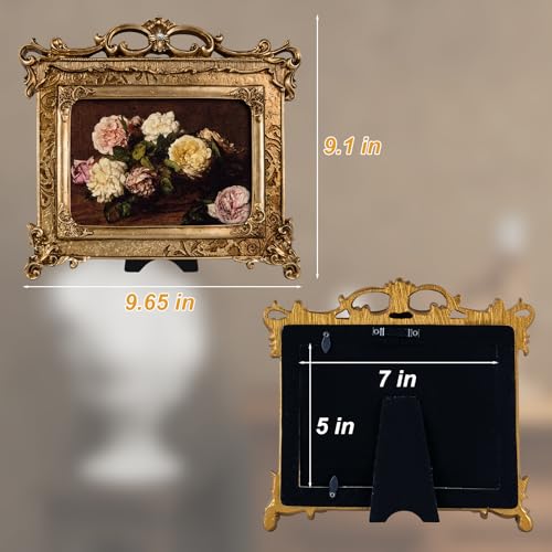 Image of 5x7 Victorian Gold Picture Frame, Baroque Vintage Ornate Design, Glass Front, Tabletop & Wall Display, Horizontal Orientation