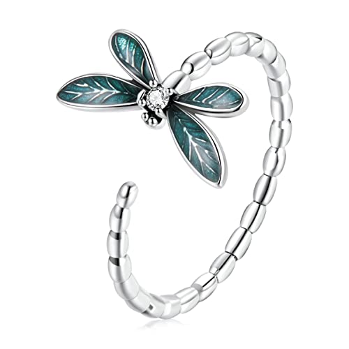 VOROCO 925 Sterling Silver Adjustable Ring Open Trendy Statement Ring Unique Dragonfly Ring for Women Jewelry Gift (silver dragonfly)