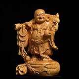 Cette statue de Bouddha Maitreya en bois est sculptée à la main avec un savoir-faire exquis, montrant des détails vifs du Bouddha rieur.