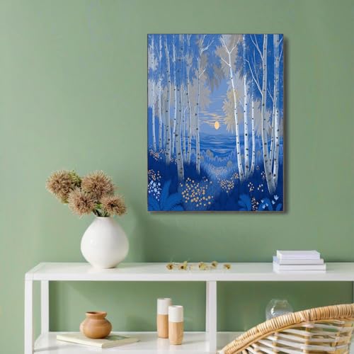 Lienzo de olas al atardecer y bosque 80x120cm sin marco para decoración 6