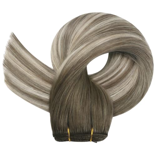 Image of Full Shine 20 Inch Weft Hair Extensions 105G Ash Brown To Blonde Silky Hair