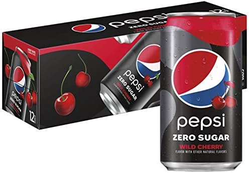Pepsi Zero Sugar Cola Soda Pop, Wild Cherry, 12oz Cans (12 Pack)