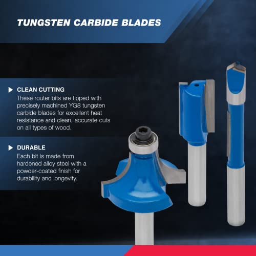 Hiltex 10100 Tungsten Carbide Router Bits, 15 Piece Router Bit Set, 1/4 Inch Router Bit Shank Tungsten Carbide Router Bits, Chamfer Router Bits For Woodworking thumb #1