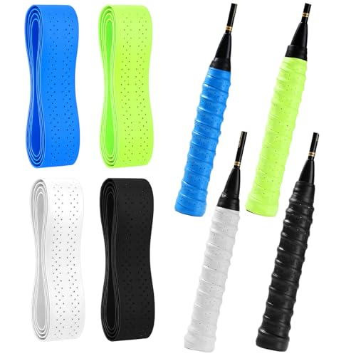 Agarre de Raqueta de Bádminton - 4 Pcs Antideslizante Raqueta de Tenis Cinta - 110 × 25 mm, Transpirables y Antideslizantes para Raquetas de Bádminton y Tenis (Blanco, Azul, Verde Fluorescente, Negro)