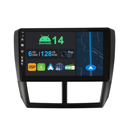 YUNTX 9 Pouces Android 14 Autoradio pour Subaru Forester/Impreza 2007-2012 | Octa-Core | 6Go 128Go | Intégré 4G LTE | CarPlay&Android Auto | DSP | Dab | QLED...