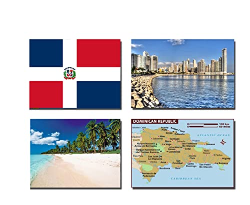 JUEGO DE 4 Imanes para nevera de la República Dominicana – LA BANDERA DE LA REPÚBLICA DOMINICANA EL MAPA DE LA REPÚBLICA DOMINICANA LOS ATRACCIONES DE LA REPÚBLICA DOMINICANA