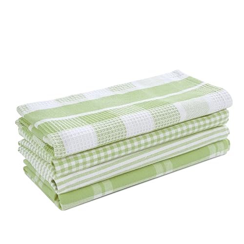 Image of LANE LINEN 100% Cotton Kitchen Dish Cloths, Ultra Soft Absorbent Quick Drying Dish Towels, Multiweave Wash Cloths Dish Towel Sets, 13x28 Inches, 4 Pack - Sage Green