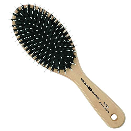 HERCULES SÄGEMANN - 9245 Paddle Brush | Pflegende Naturhaarbürste | Wildschweinborsten Bürste mit Polyamidstiften | Pflegebürste für lange Haare | Helles Holz