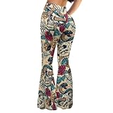 ELEDIZI Skull Goth Pants for Women Flared Printed Yoga Pants for Women Plus Size Butt Lifting Flare Leggings Bell Bottom Pants for Women High Waisted Dress Pants for Women Tummy Control,Size XXL