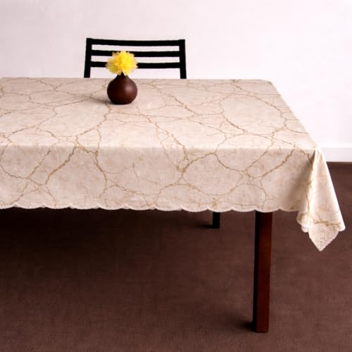 Image of Homerz Premium Waterproof PVC Sparkle Table Cover Collection | Table Cover with Scallop Edges | Dust, Spill & Scratch Resistant (Golden Marble Elegance, 54x78 inch-6 Seater Dining Table)