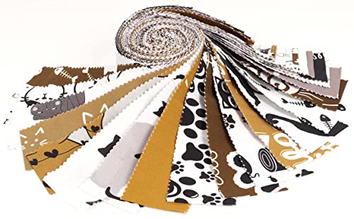 Soimoi 40Pcs Cat Print Cotton Precut Fabrics for Quilting Craft Strips 2.5x42inches Jelly Roll - Brown - Image 3