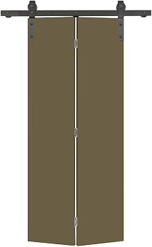 24 in. x 80 in. Olive Green Smooth Flush Hardboard Hollow Core Composite Bi-Fold Barn Door with Sliding Hardware Kit