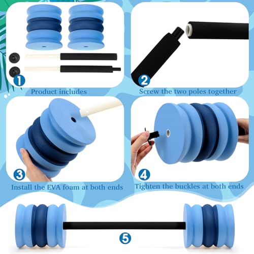 Soulchen 3 Pack Swim Barbells Long Aquatic Exercise Dumbbells Eva Foam Water Weights Dumbbell Pool Exercise Equipment For Adults For Pool Strength Training Workouts Loss(Blue Gray) by Soulchen - Image 4