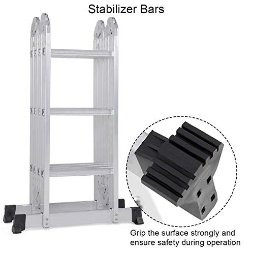 Giantex 12.5 Ft Multi Purpose Folding Step Ladder Platform Extendable Scaffold Ladder EN131 Aluminum 7 in 1 Extension Step Lightweight 330LB (12.5 Ft)