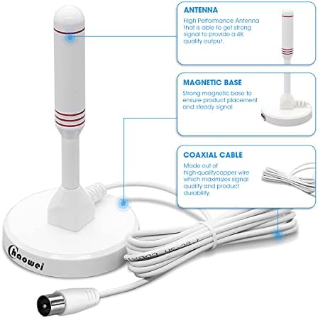 Chaowei Freeview High Gain TV Aerial-Portable Indoor TV Antenna 120miles with External Signal Amplifier, Large Magnetic Base,6.5ft Coaxial Cable