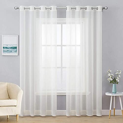 MIULEE 2 Panels Solid Color Ivory Sheer Curtains Elegant Grommet
