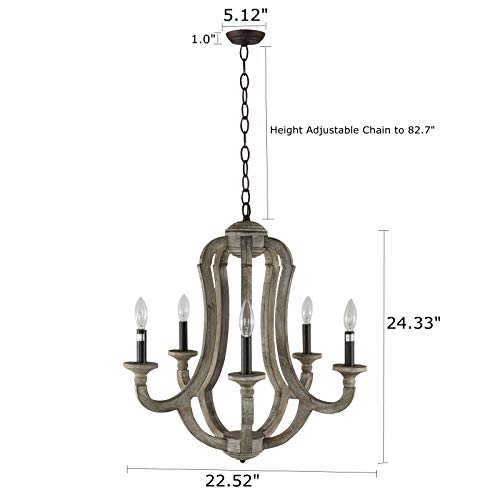 Vintage Farmhouse Chandelier 5-Light Rustic Wood Chandeliers Wooden Ceiling Pendant Light Fixtures for Dining Room, Kitchen Island, Bedroom, Living Room, Foyer,Entryway, Bathroom - Image 4