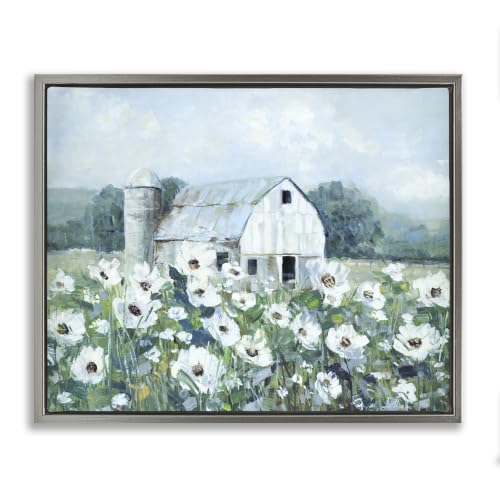 Rural Anemone Meadow Barn Landscape, 16 x 20 Inch Canvas in Floater Frame