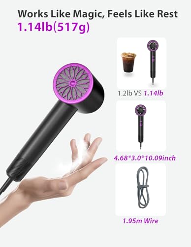 N NUTROMO Hair Dryer, 3 Min Fast Drying-110000 RPM Professional High Speed Blow Dryer 200 Millions Negative Ionic Care Hair Dryer, Low Noise Thermo-Control Hairdryer, Travel with Secure Lock Nozzle (Black)
