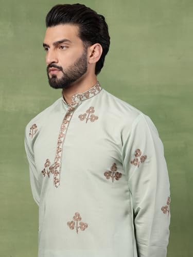 Image of SOJANYA (Since 1958 Men's Cotton Contrast Coffee Thread Embroidered Long Kurta