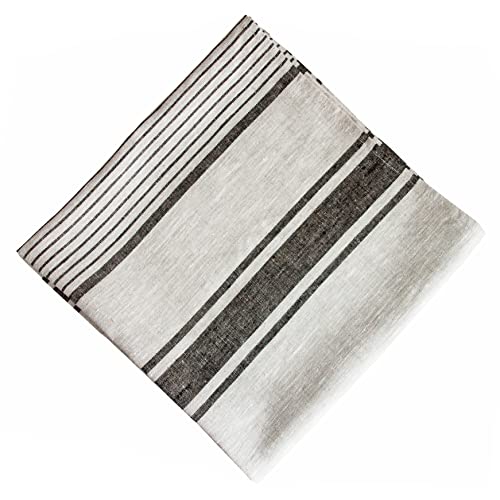 Natural Linen 100% Flax Bath Towel. Best Quick-Dry Lightweight Towel For Sports, Travel, Beach, Pool 28" X 58". (Grey Black-Stripes) #TOP4