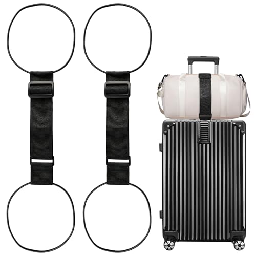 Luggage Straps 2 Pack Elastic Strap for Suitcases Adjustable Bungee Belt to Secure Carry on Travel Essentials for Multiple Bags Black
