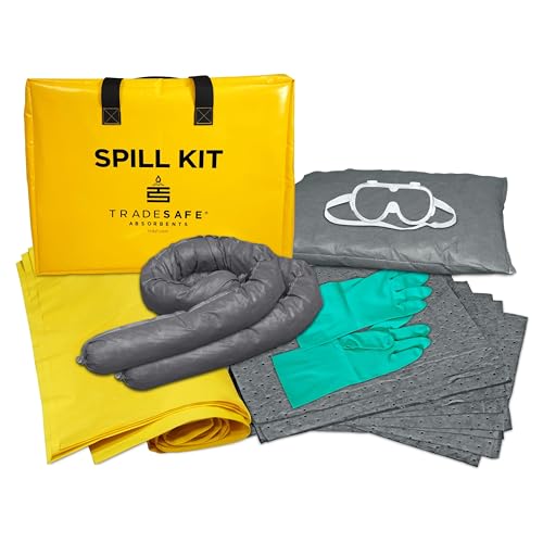 Image of TRADESAFE Universal Spill Kit OSHA Approved - Portable Spill Kit Bag for Emergency Response, 7-Gallon Capacity, Spill Absorbent Pads, Spill Socks, Pillow, Gloves, Goggles, Hazmat Bags, 19 Pieces