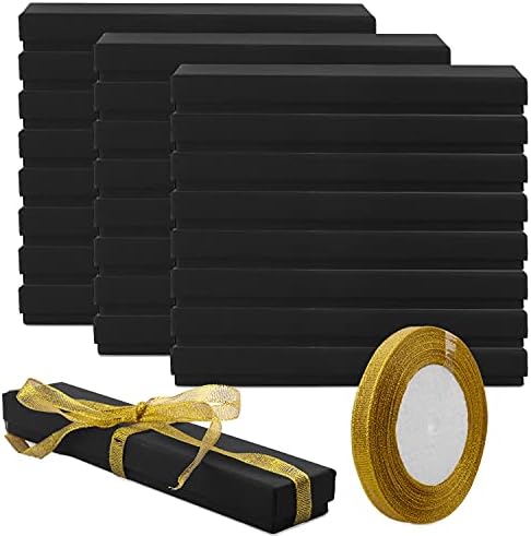 24 Pcs Gift Box Set, Cardboard Jewelry Necklace Gift Boxes Cotton Filled Cardboard Paper Jewelry Box Gift Cases Bulk for Wedding, Engagement, Anniversaries, Christmas, 8.2 x 1.57 x 1.18Inches (Black)