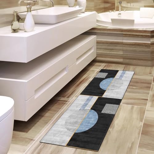 Alfombra de pasillo lavable gris y azul de 80x180 cm para cocina 4