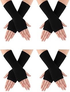 BBTO 4 Pairs Cashmere Feel Wrist Fingerless Gloves with Thumb Hole Women Unisex Cashmere Warm Gloves, 4 Colors