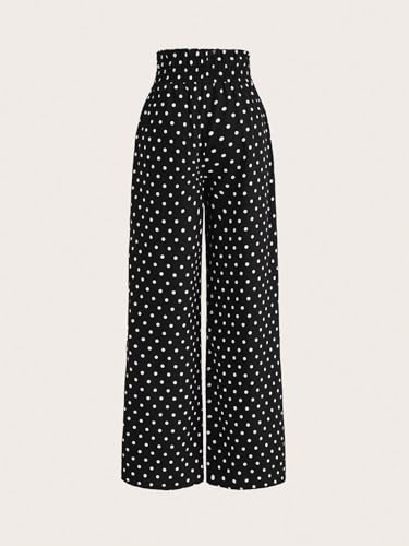 Floerns Women's Polka Dots Palazzo Pants Elastic High Waisted Wide Leg Pants2