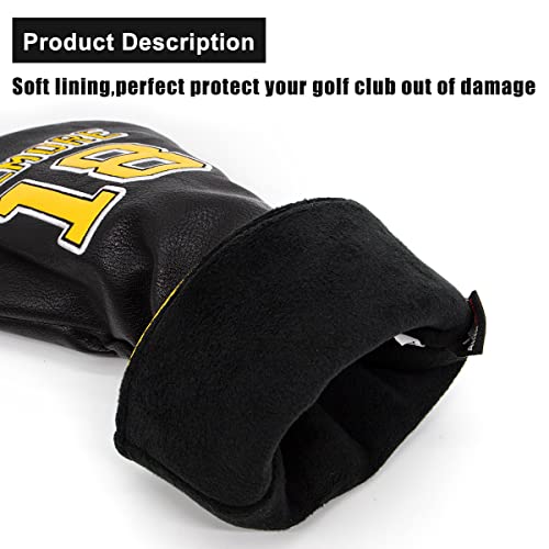 Golf Headcovers Happy Gilmore Golf Club Head Covers Advanced Embroidery Premium Leather Driver Headcover Fairway Wood Covers Hybrid Head Covers, Golf Mallet Blade Putter Cover - Thumbnail 7