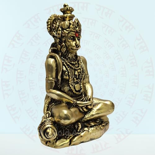 Image of Gold Art India Hanuman ji murti Home Decor Article | Mediating Bajrangbali Idol for Gifting | Maruti Statue for Puja & Office Desk | Hanuman for House Warming (5 x 3)