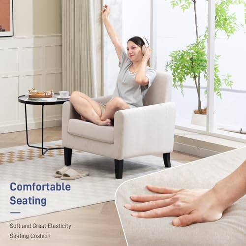 Sillón con asiento de tela beige confortable miniatura 6